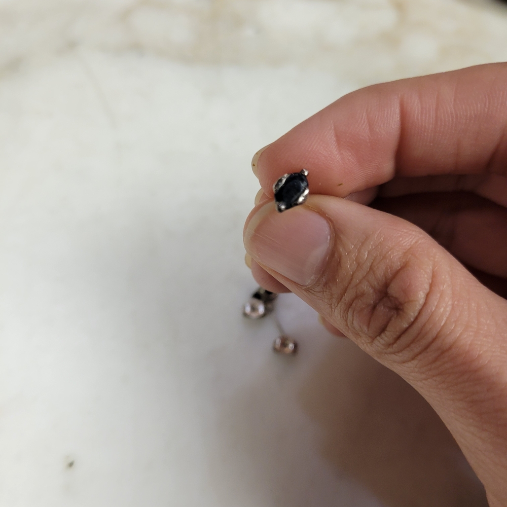 Sterling Silver Black Stone Earrings, Pierced Studs, Ovals - Picture 6 of 11